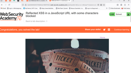 Lab: Reflected XSS in a JavaScript URL with some characters blocked