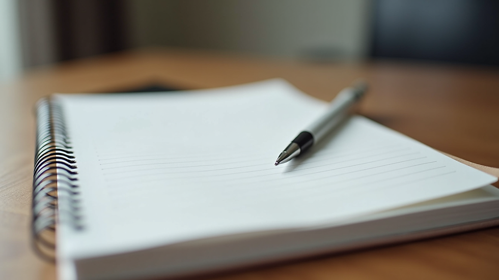 Close-up view of a notebook and pen on a therapist’s desk ready for a session