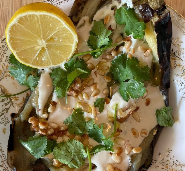 Grilled Eggplant with Tahini & Pine Nuts