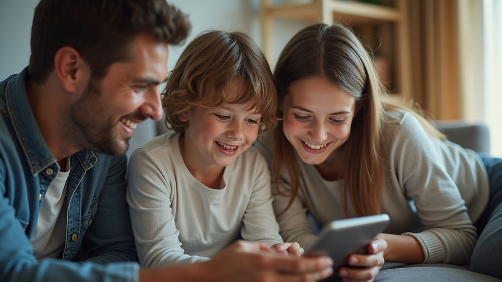 High angle view of a family enjoying their smart home