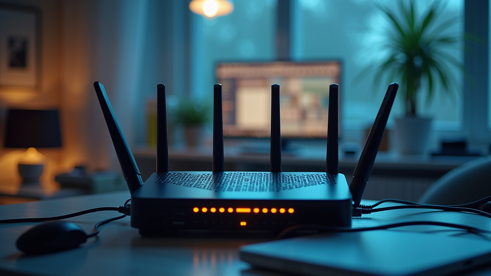High angle view of a home network setup with a router and devices