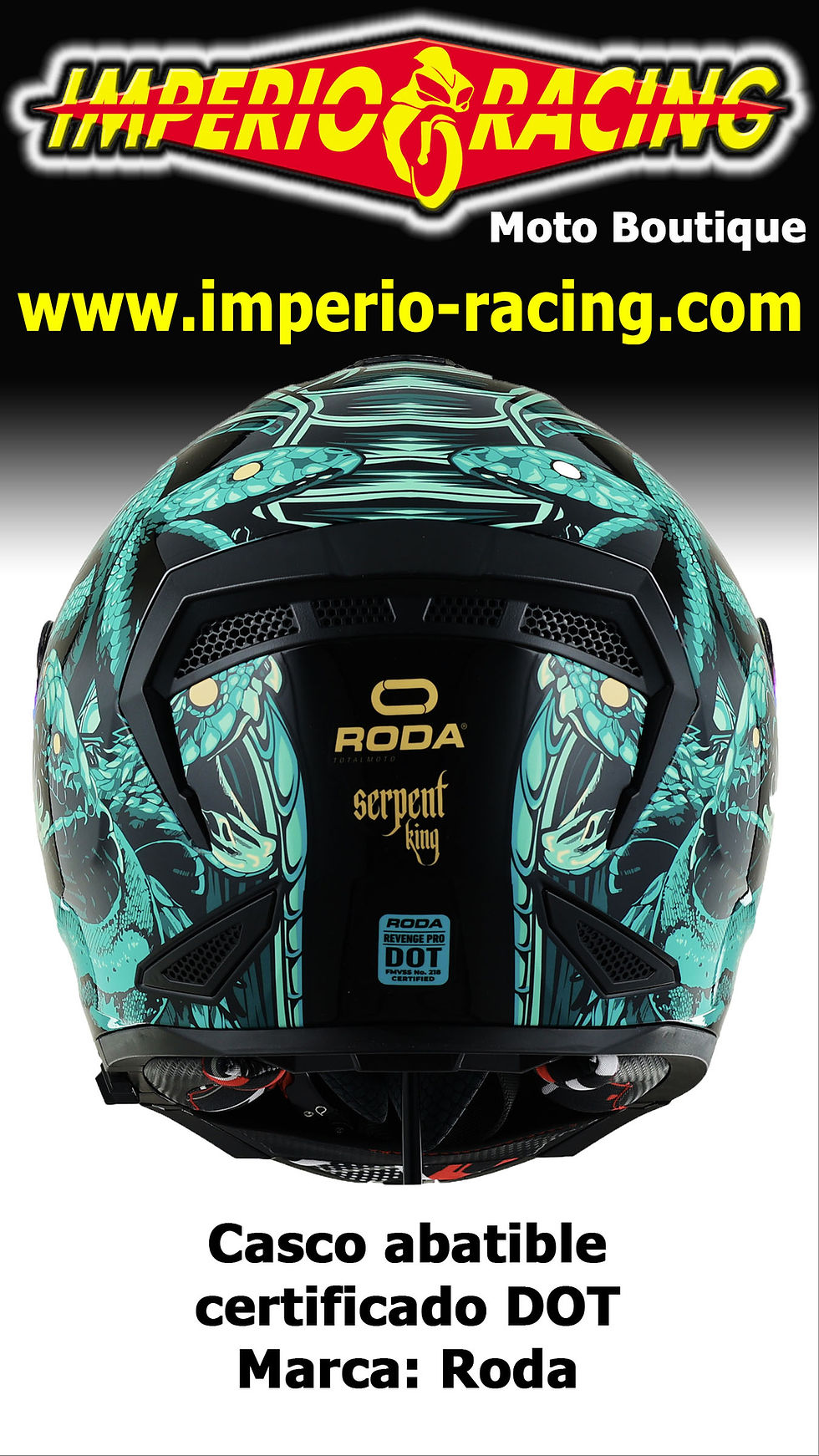 Miniatura: Casco abatible Revenge Pro serpiente verde certificado DOT / Roda