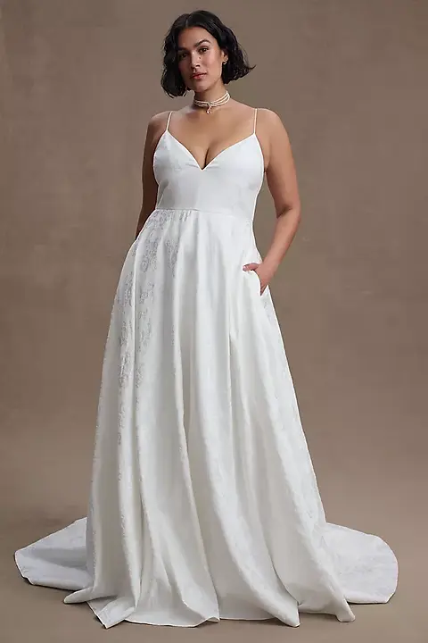 Sachin & Babi Penny V-Neck Jacquard Wedding Gown | 27 Dresses & Co Sachin & Babi Penny V-Neck Jacquard Wedding Gown | 27 Dresses & Co