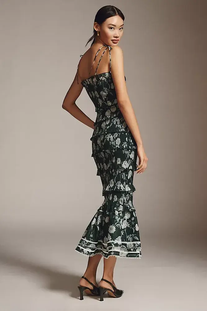 Thumbnail: V. Chapman Geranium Ruched & Ruffled Flounce-Hem Stretch Midi Dress