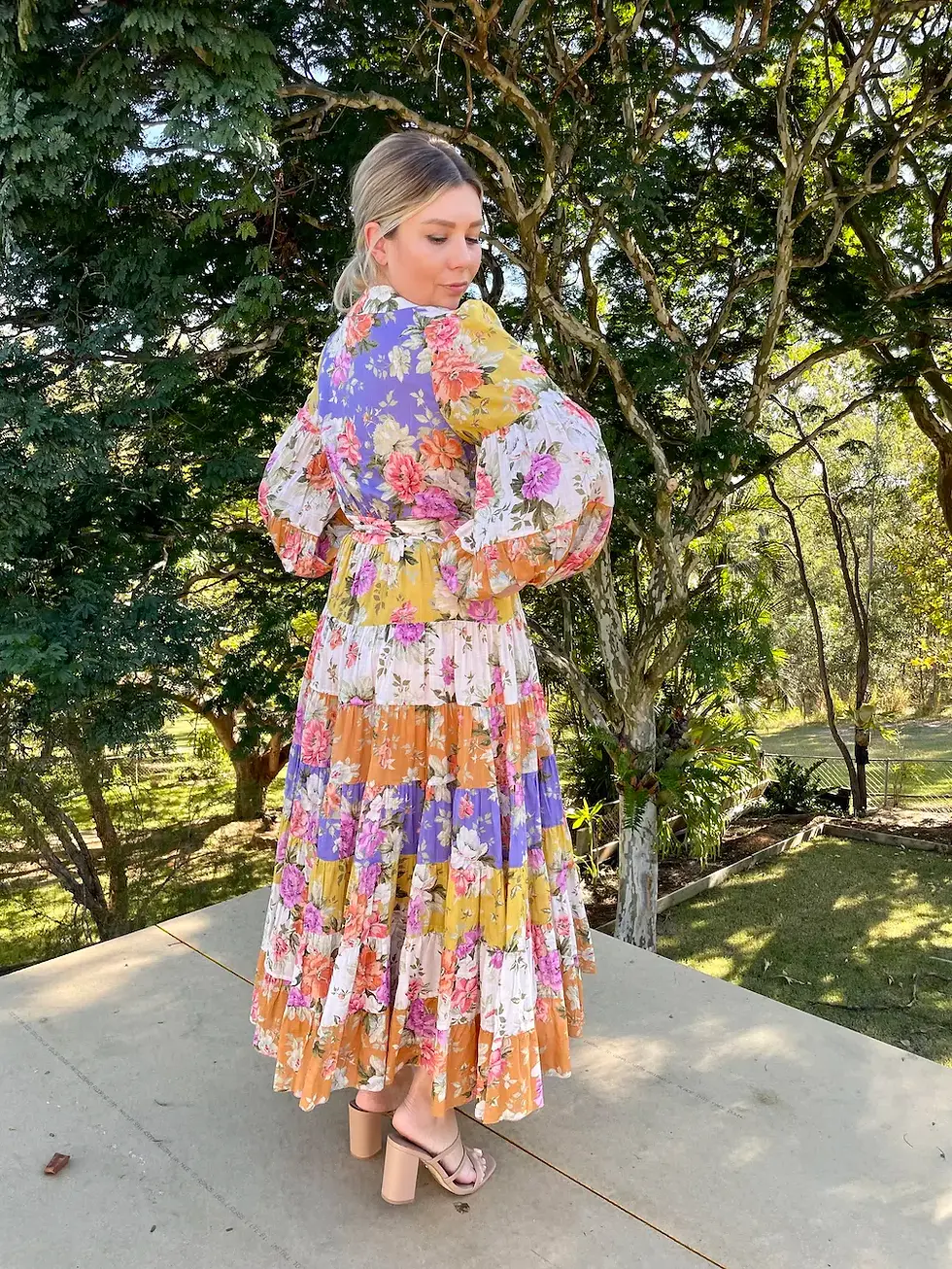 Thumbnail: Zimmermann Pattie Wrap Midi Dress Spliced Patchwork Print