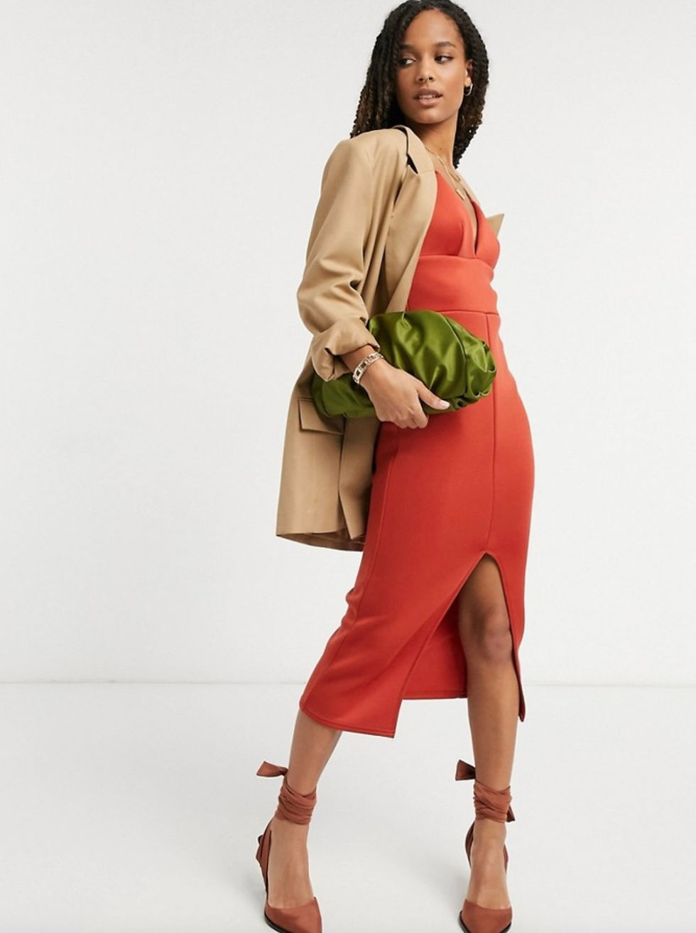 Thumbnail: True Violet Exclusive Body-Conscious Midi Dress with Front Split in Warm Red