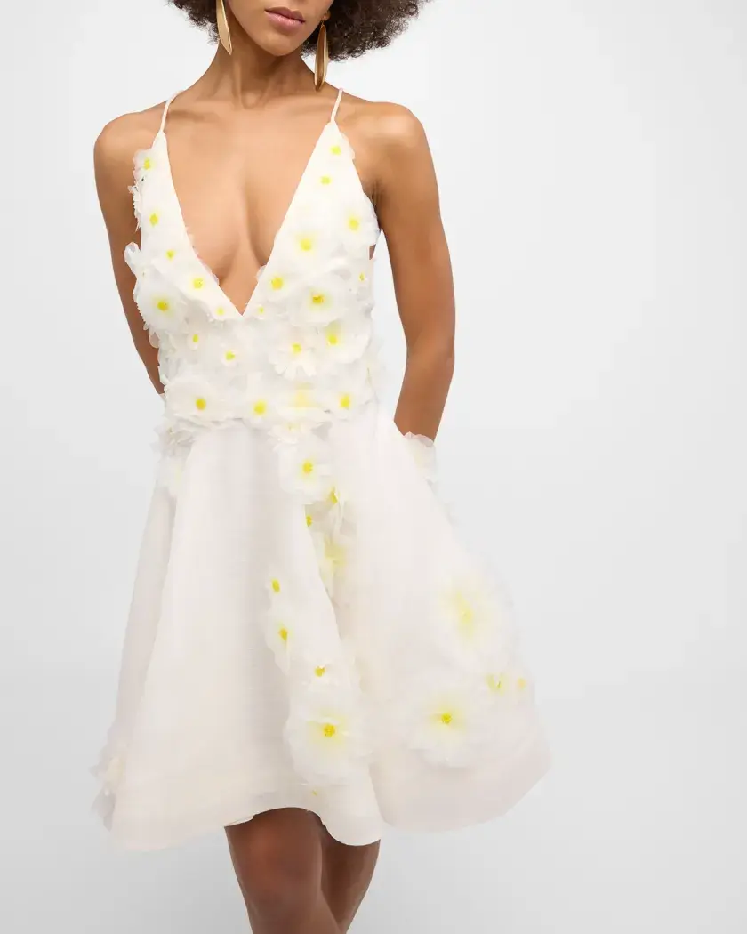 Thumbnail: Zimmermann Matchmaker Daisy Linen-Silk Mini Dress in Ivory 