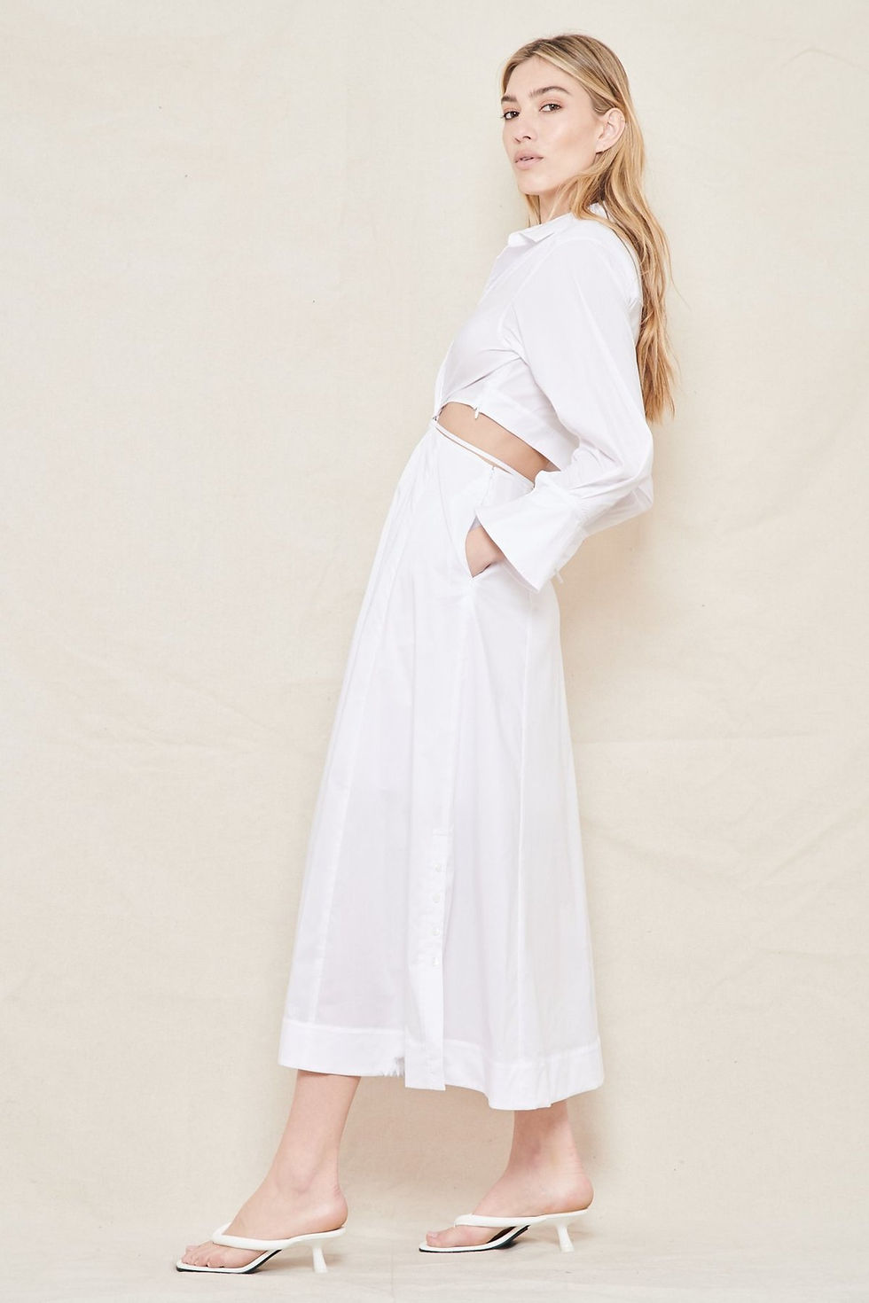 Thumbnail: SIMKHAI Alex Pleated Cut Out Dress in White