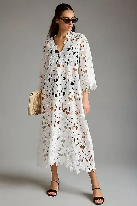 3 4 sleeve maxi dress with pockets SAN149R-SOLID
