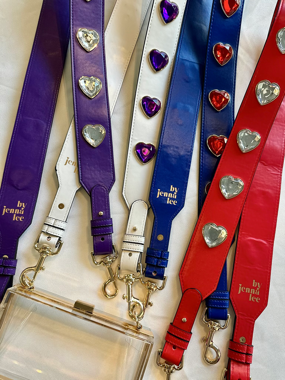 By Jenna Lee Heart Purse Straps in all four color options with Clear Acrylic Purse