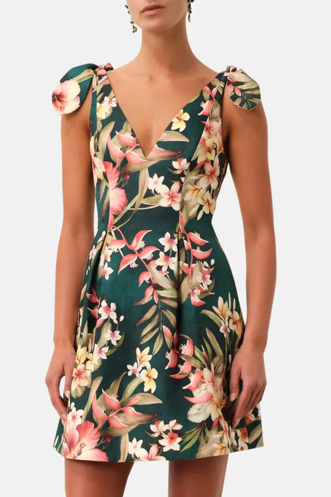 Zimmermann Lexi Tie Mini Dress in Green Palm