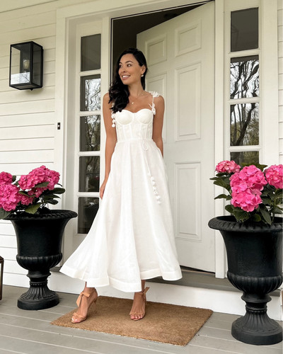 Zimmermann Wonderland Appliqud Midi Corset Dress in White | 27 Dresses & Co