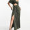 Thumbnail: ASOS DESIGN Two In One Fallen Shoulder Plisse Maxi Dress in Khaki
