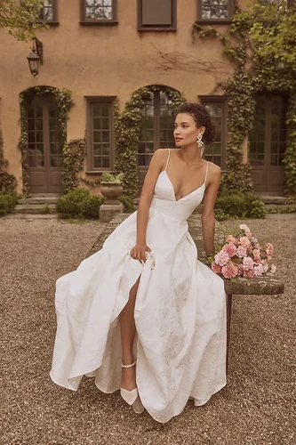 Sachin & Babi Penny V-Neck Jacquard Wedding Gown | 27