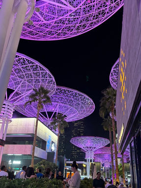 Illuminated promenade on Bluewaters Island at night, Dubai