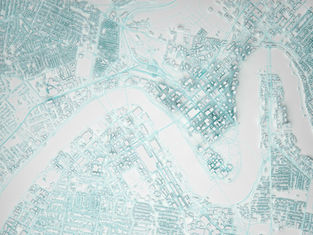 background of cover of guidelines for local governments on integrity in water and sanitation climate adaptation - light blue urban planner's plan of city with river