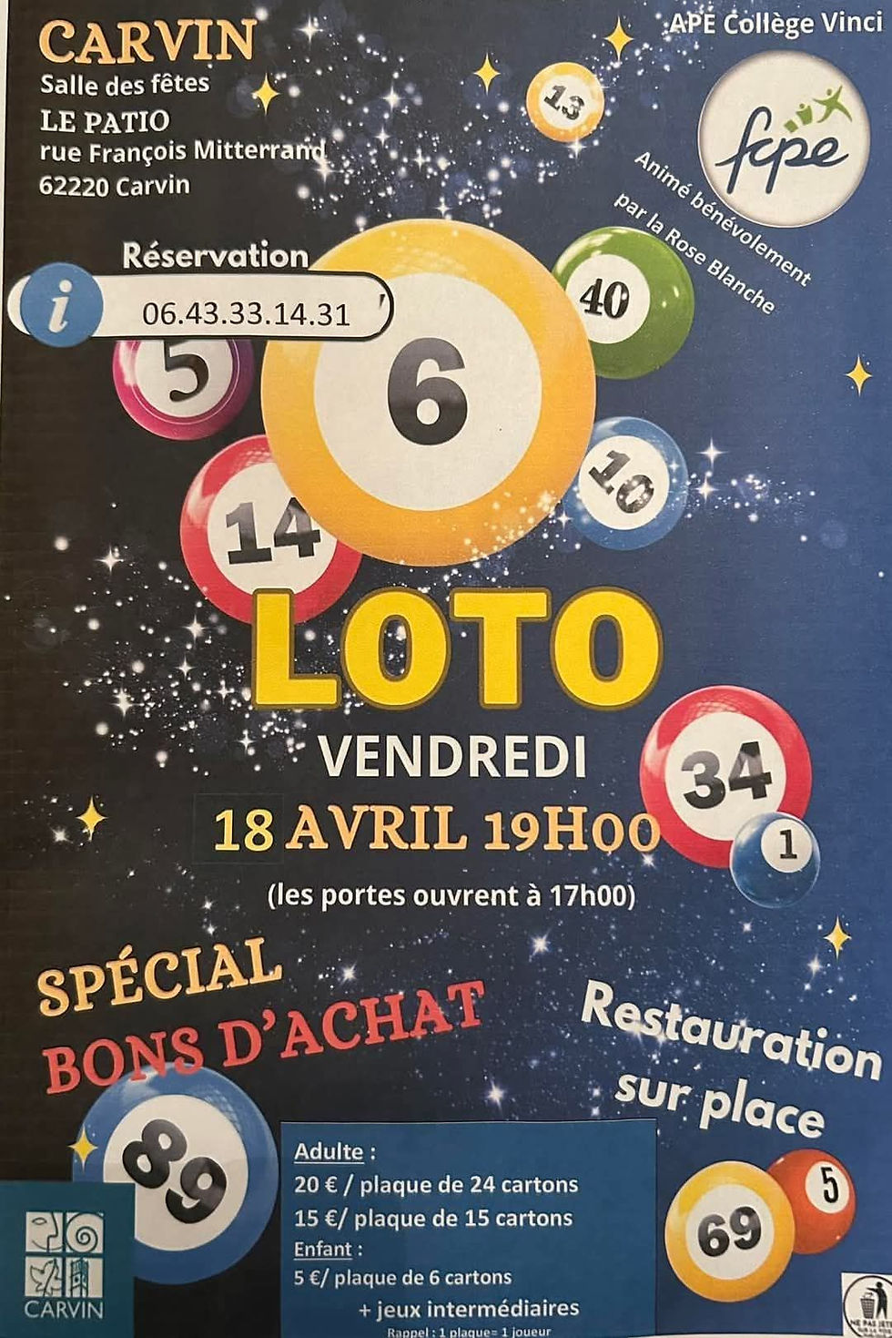 LOTO de l'APE du Collège Vinci
