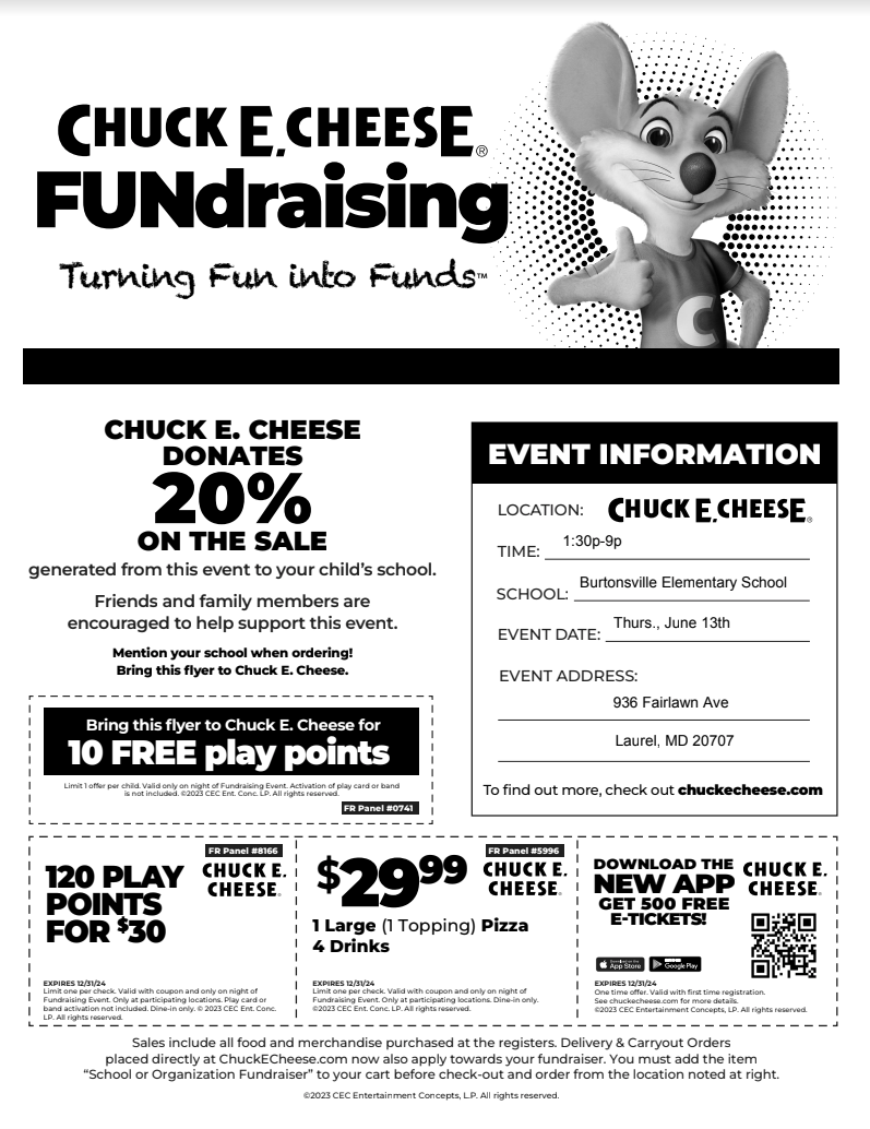 Chuck E Cheese Fundraising Event Burtonsville Pta Chuck E Cheese Fundraising Event Burtonsville Pta