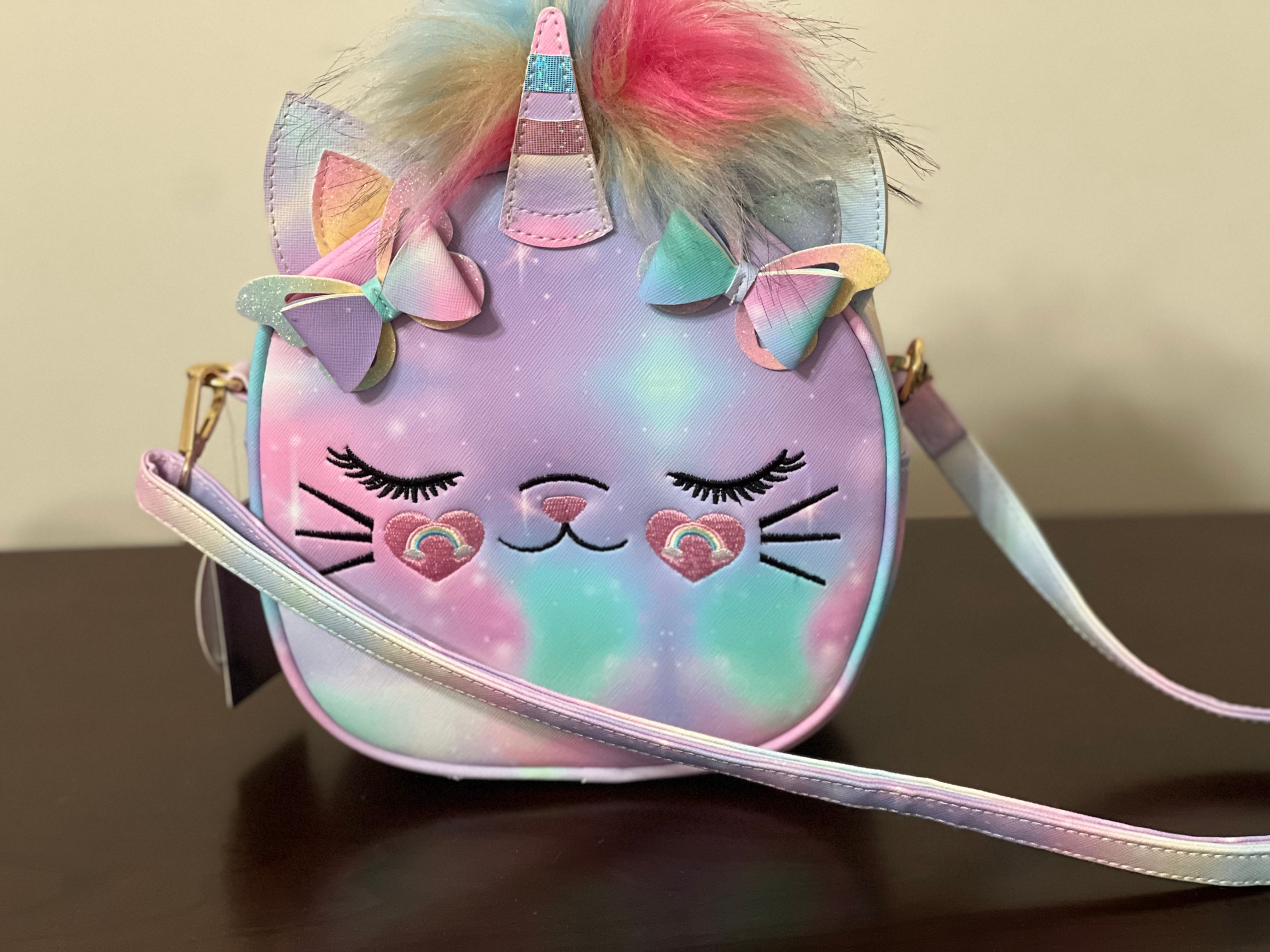 Under One Sky Girl's Unicorn Faux Fur-Trim Crossbody Bag