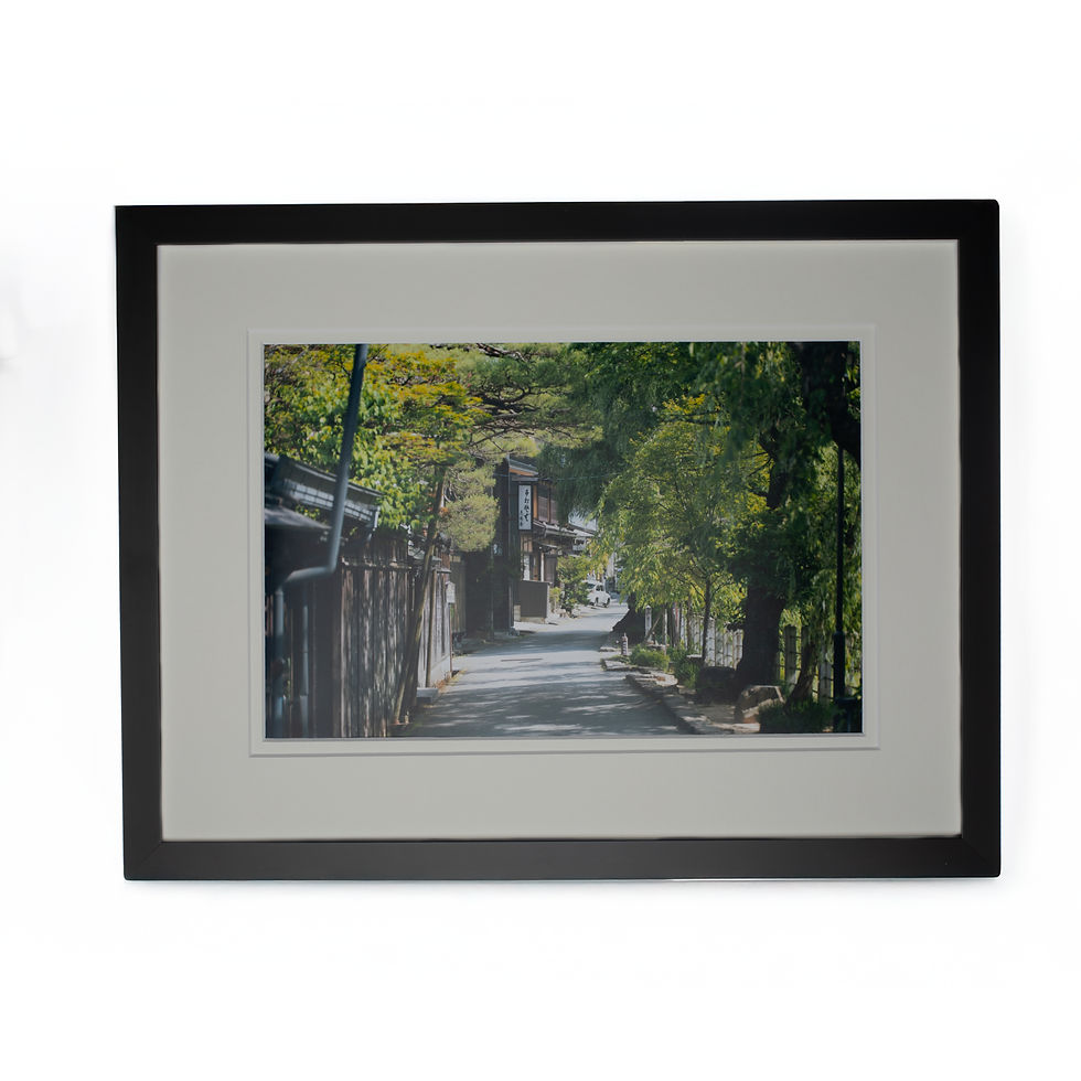 Thumbnail: A artistically photographed wall art print of a mini minor in the streets for old town japan in a black frame
