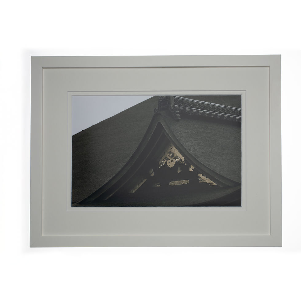 A print of the beauty of the Kiyomizu Temple featuring the detailed texture of its iconic roof with a white frame