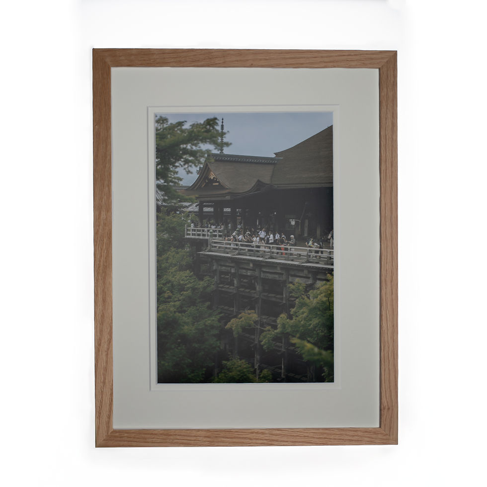 wall art print of a crowd of people viewing the long jump at Kiyomizu Temple with an Oak frame