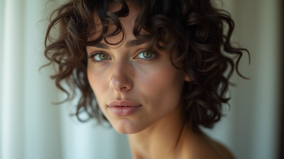 Close-up view of short curly hair styled with soft waves