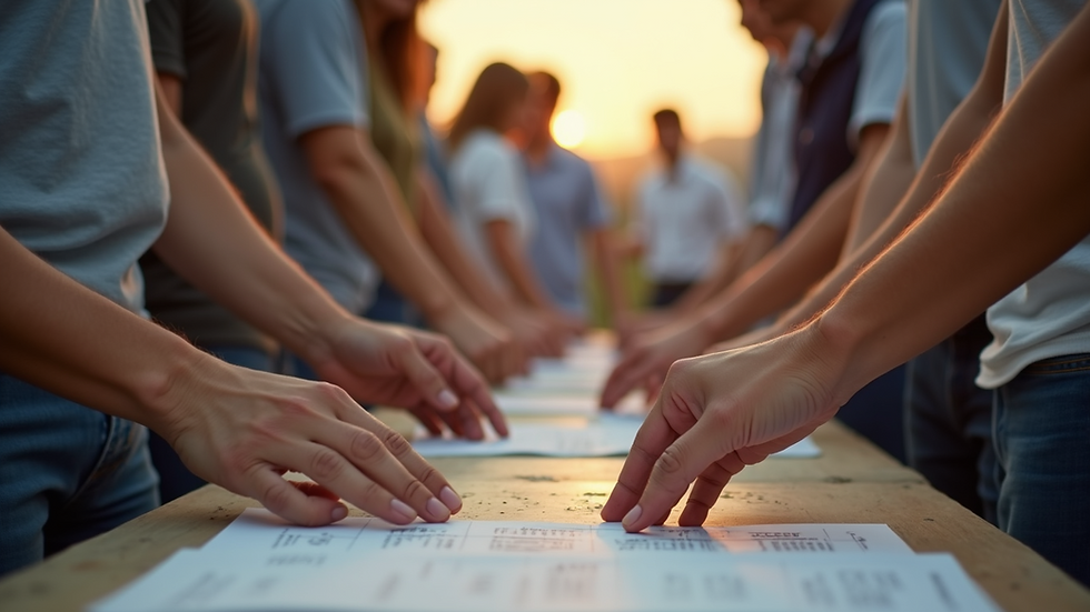 Close-up view of volunteers working together at an event