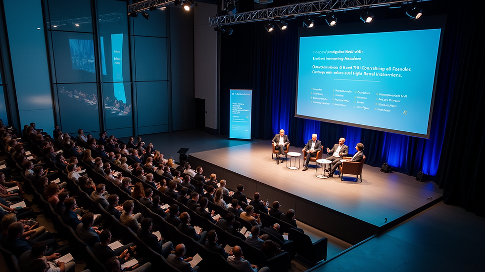 High angle view of a panel discussion at an innovation conference