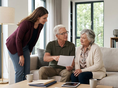 Couple reviewing estate plan documents and financial accounts