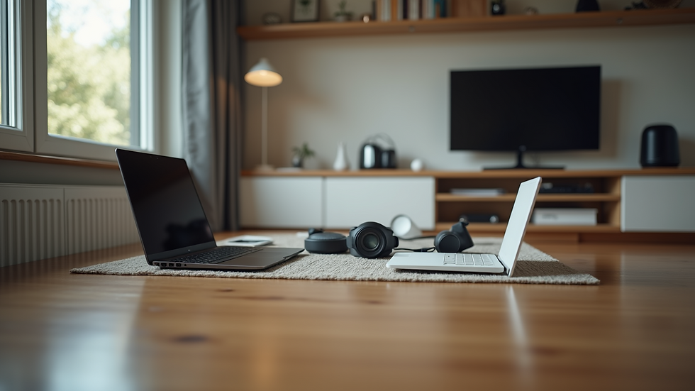 Eye-level view of a modern smart home setup with various connected devices