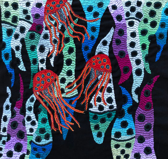 Needlework art of jelly fish by Mallorca artist Stephanie Brucks