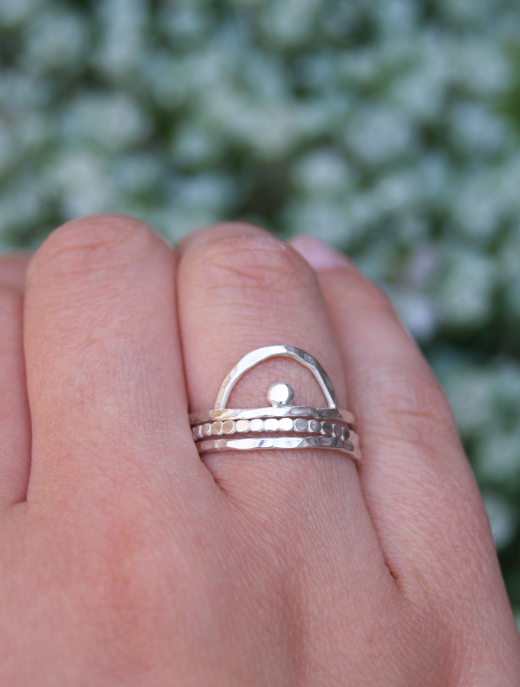 Arc Silver Stacking Ring Set, Sunrise Rings
