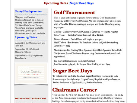 Golf, Trump Signs, Sugar Beet Days, and Thomas Jefferson Wisdom! It's all in this weeks Conservative Newsletter