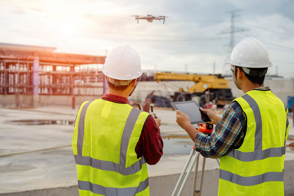 Two workers inspecting a construction site