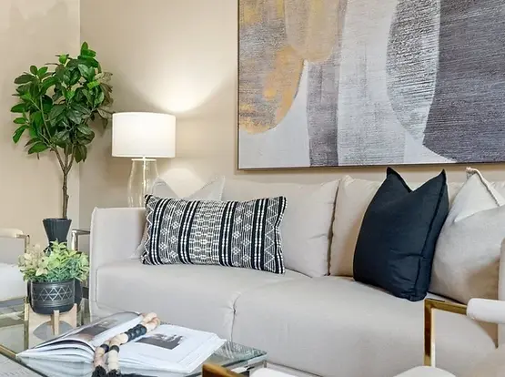 Interior of modern living room with fireplace