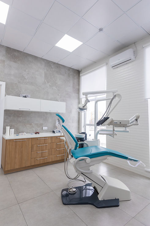 Blue dental chair and equipment