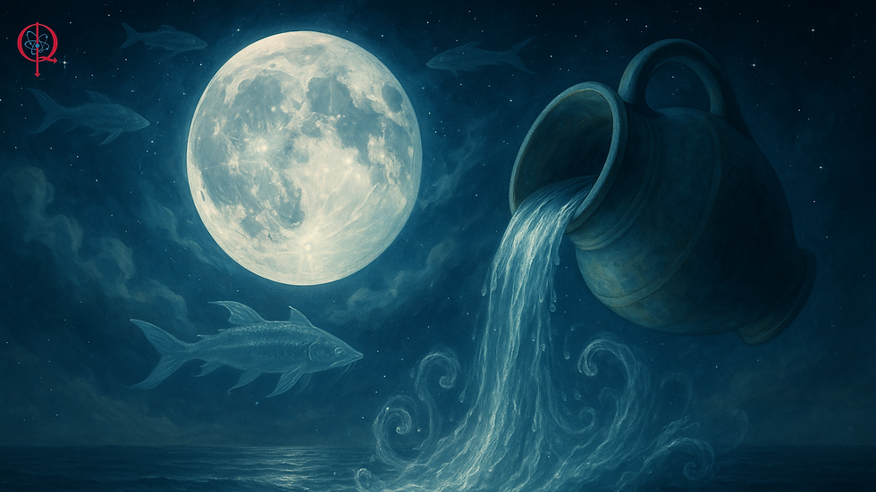 Luna piena con storione luminoso e una brocca d'acqua che lascia fluire tutto nell'equilibrio e nell'abbondanza