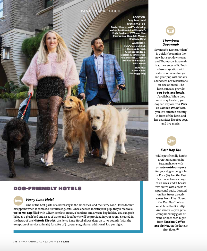 Editorial photography for luxury pet retail store story and Savannah Magazine cover.