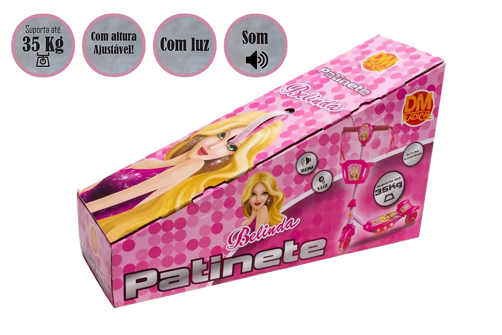 Miniatura: Patinete De Menina Rosa Com Luz Som Movimento E Capacete - DM Toys
