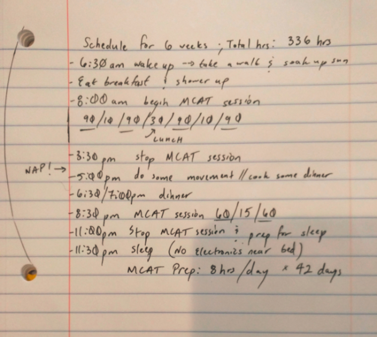 MCAT Study Schedule Example
