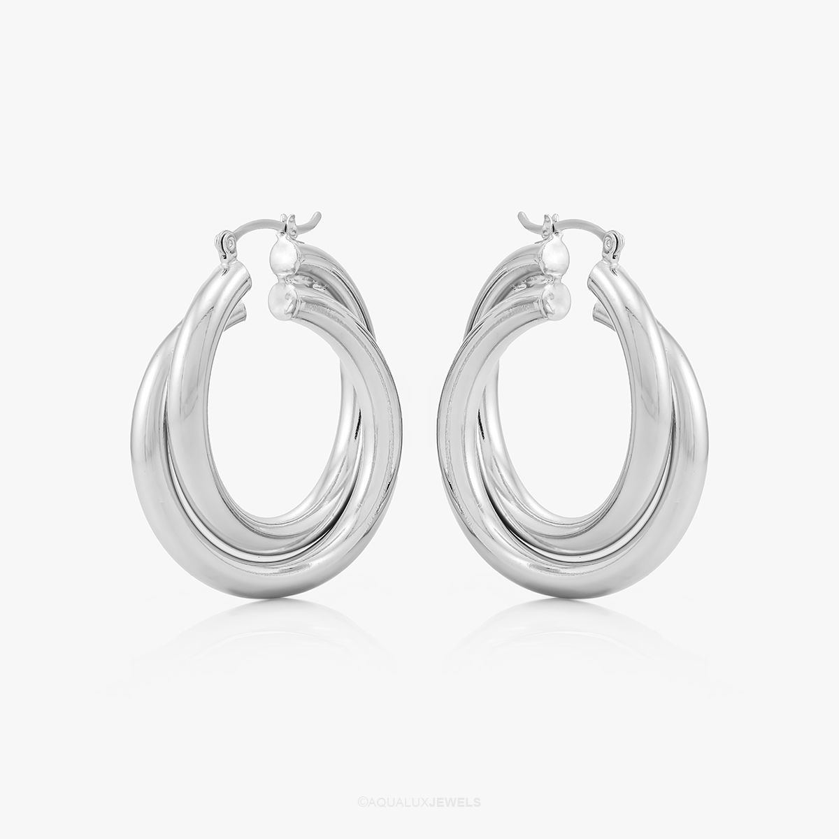 Double Crossed Hoop Earrings (Rhodium, 28mm)