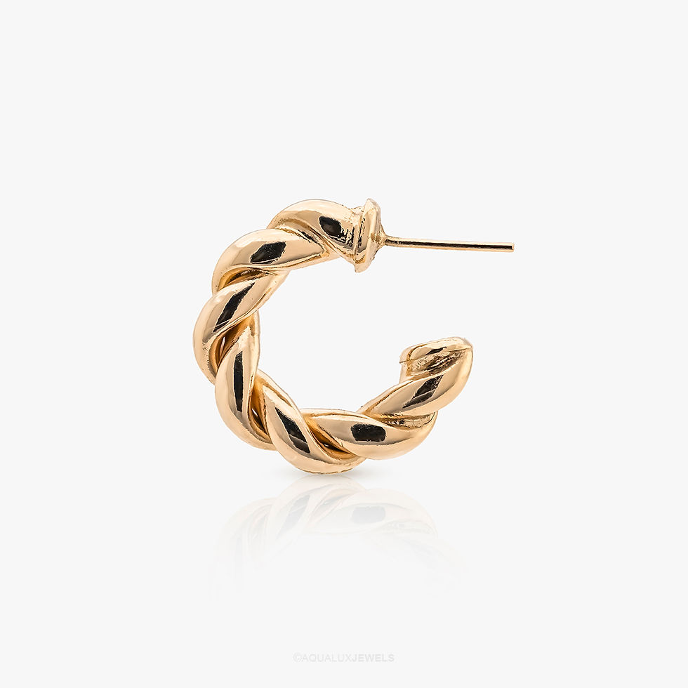 Thumbnail: Twisted Open Hoop Stud Earrings (Rhodium, 23mm)