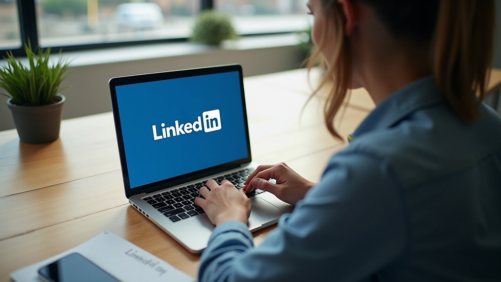 High angle view of a person working on a laptop with LinkedIn open
