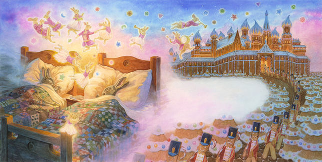 Sugar Plums Danced In Their Heads watercolour illustration by Chris Dunn for the children's book 'The Night Before Christmas'.