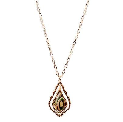 Shell Pendant Long Necklace Gold Abalone