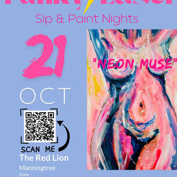 Welcome to The Funky Easel Sip & Paint Party: "Neon Muse"!
Get ready to unleash your inner artist at this fun and creative event happening at
The Red Lion in Manningtree. Join us on Tuesday21st October 2025 at 18:30 for a night of painting, sipping, and good vibes. No experience necessary - just bring your creativity and let loose! Come hang out with friends, sip on your favorite drinks, and create your very own masterpiece.
Whether you’re looking for an alternative date night or a ladies/ gent’s night out, The Funky Easel’s Sip and Paint is the perfect choice. Come & express yourself, creating a masterpiece you’ll be proud of. Our focus is on you having a great time!
Please note: This is NOT a Life Drawing class, there is no live model. It is a step by step guided paint night to creating the classical, but with a neon twist masterpiece to take home on the night.
We look forward to creating with you in an unforgettable artistic experience!