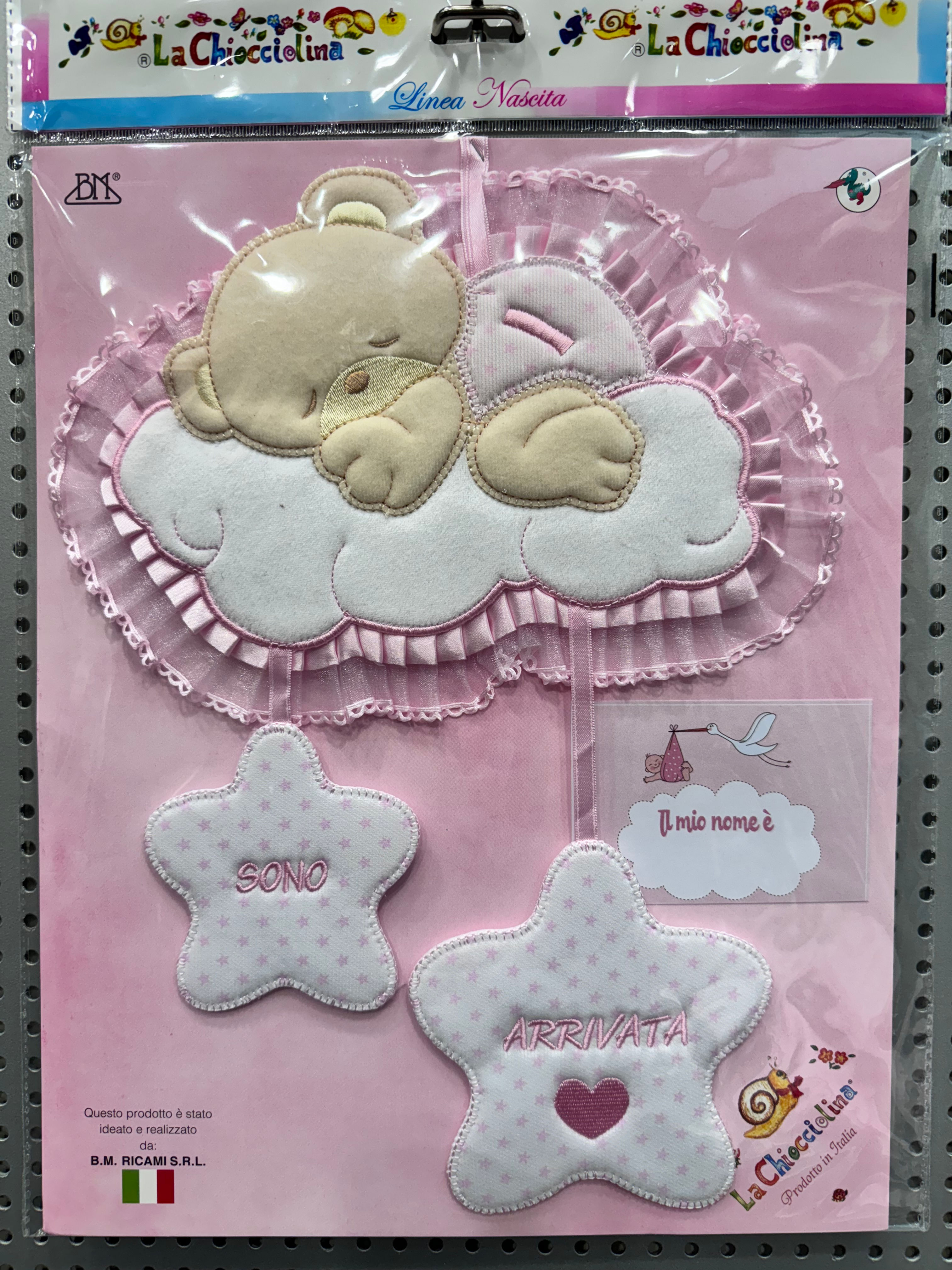 FIOCCO FIOCCHI NASCITA COCCARDA BENVENUTO FUORI PORTA ORSETTO 2 STELLE ROSA