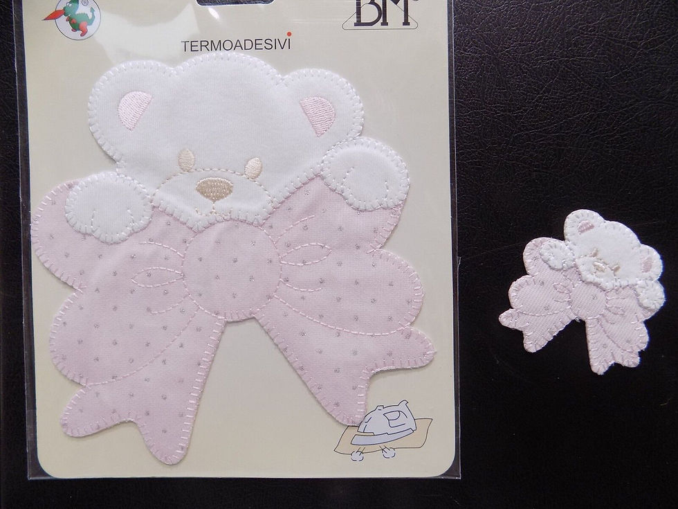 APPLICAZIONE PATCH TOPPA DECORAZIONE COPERTINA COPERTINE ORSO CON FIOCCO ROSA