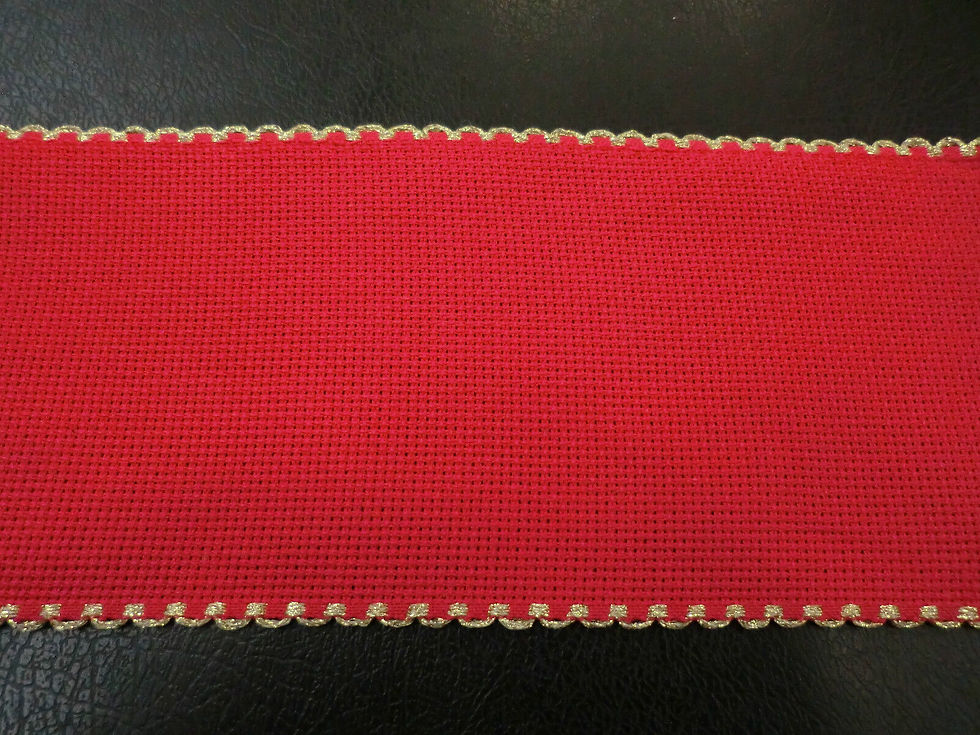 BORDO TAGLIO TELA AIDA 55 FORI PUNTO CROCE ZWEIGART h cm10/54QUAD. ROSSO CON ORO